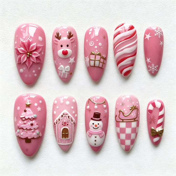 Festive Holiday-Themed Press-On Nail Art Set Kalsten 1790636461