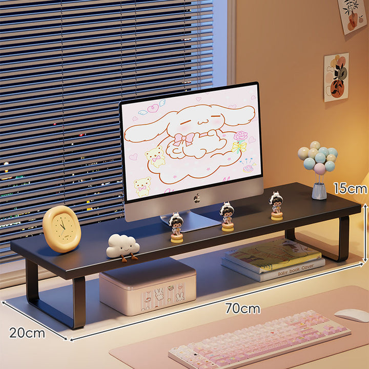 Elevated Monitor Riser Stand with Wood-Effect Top Metal Frame and Under-Shelf Storage