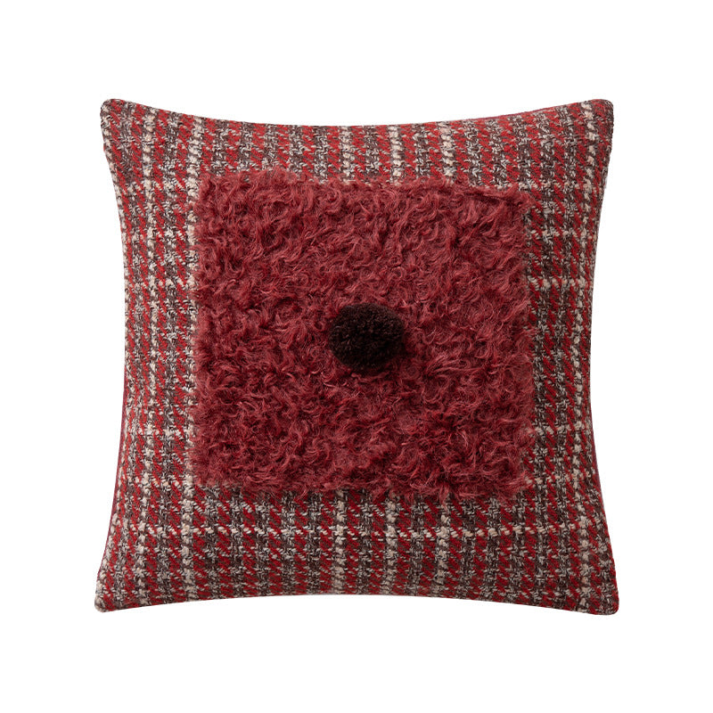 beef plush seat pouf with synthetic fur cover and decorative fabric legs