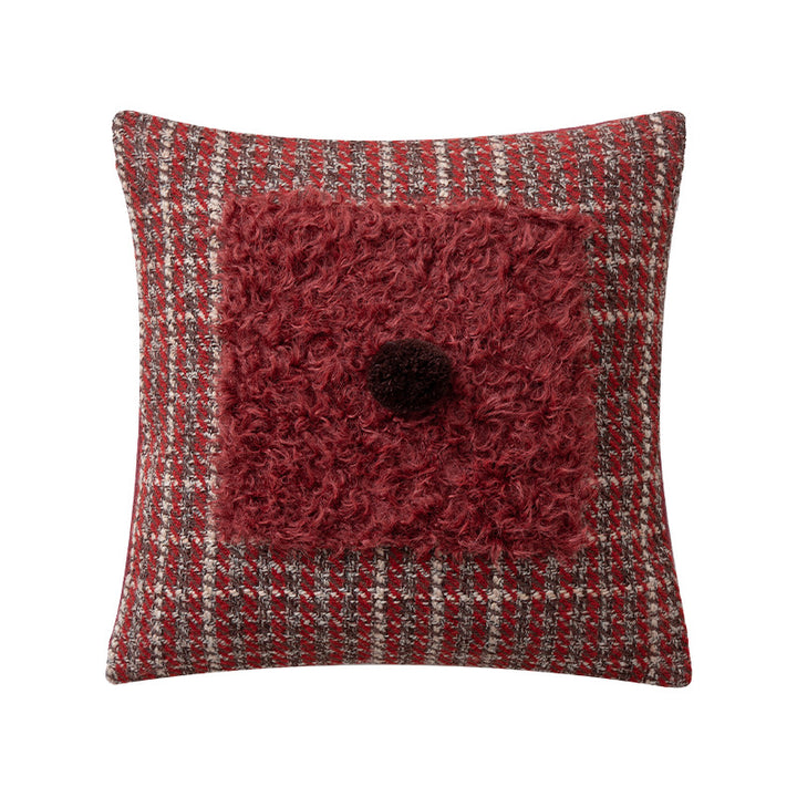 beef plush seat pouf with synthetic fur cover and decorative fabric legs