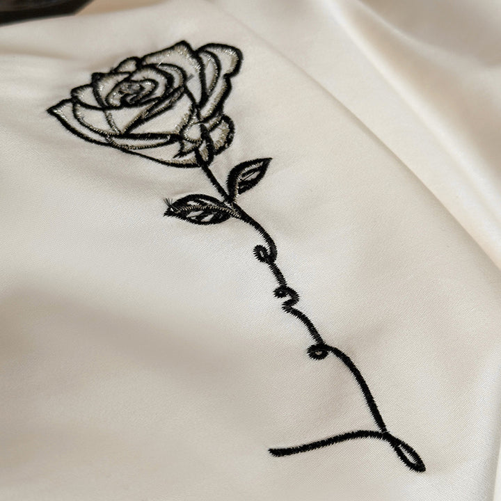 Bedding set cotton satin with contrasting border and delicate rose embroidery