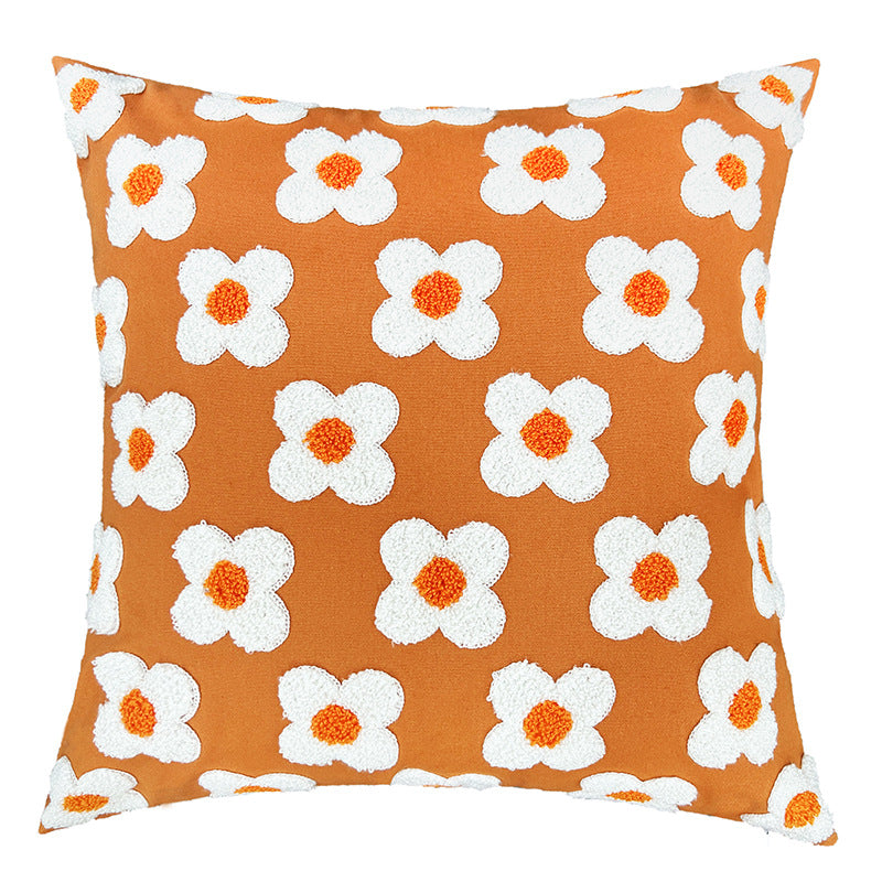 Square decorative cushion cover with hand-tufted flower relief and bouclé applications Kalsten