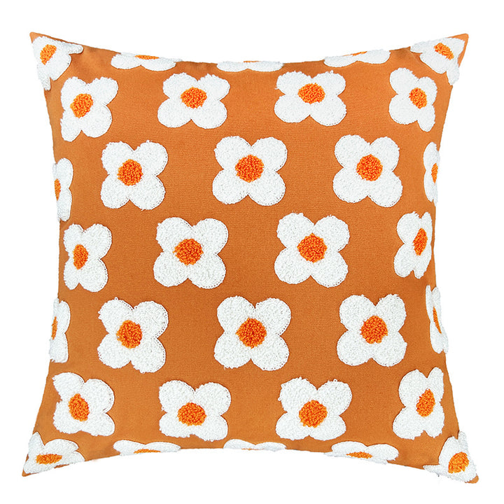 Square decorative cushion cover with hand-tufted flower relief and bouclé applications Kalsten