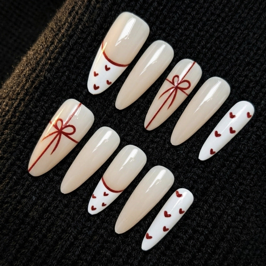 Reusable Waterproof Press-On Nail Set with Heart Design