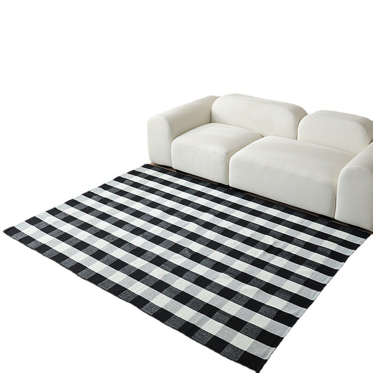Woven living area rug with large check pattern and flat cotton texture Kalsten