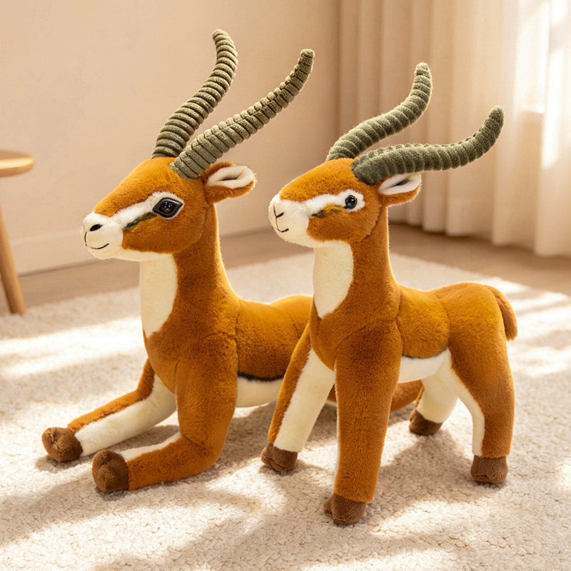 Life-Size Standing Antelope Plush with Ribbed Curled Horns and Poseable Legs Kalsten