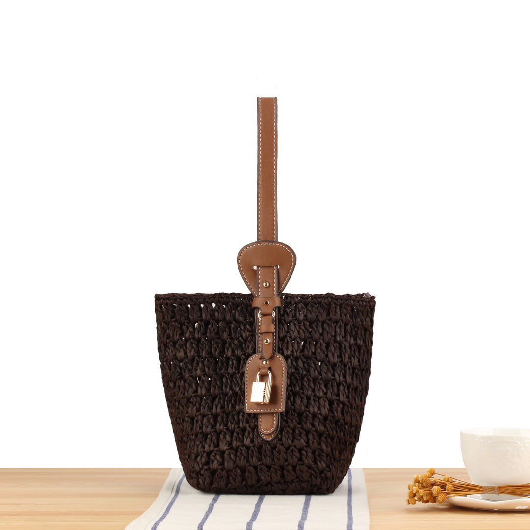 Braided Bast Handbag with Elegant Leather Decoration Kalsten