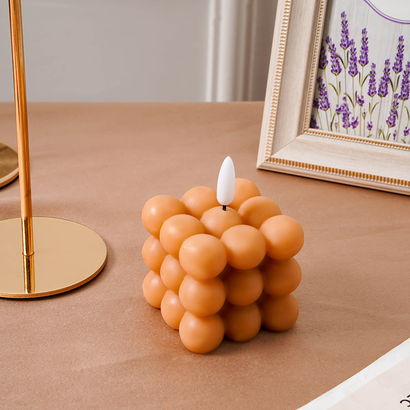 Bubble-Grid Cube LED Flameless Decorative Tabletop Candle Lamp
