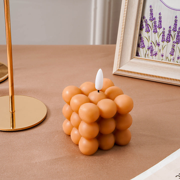 Bubble-Grid Cube LED Flameless Decorative Tabletop Candle Lamp