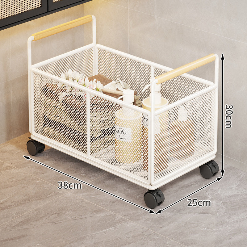 Rectangular Metal Mesh Countertop Storage Basket with Wooden Carry Handles