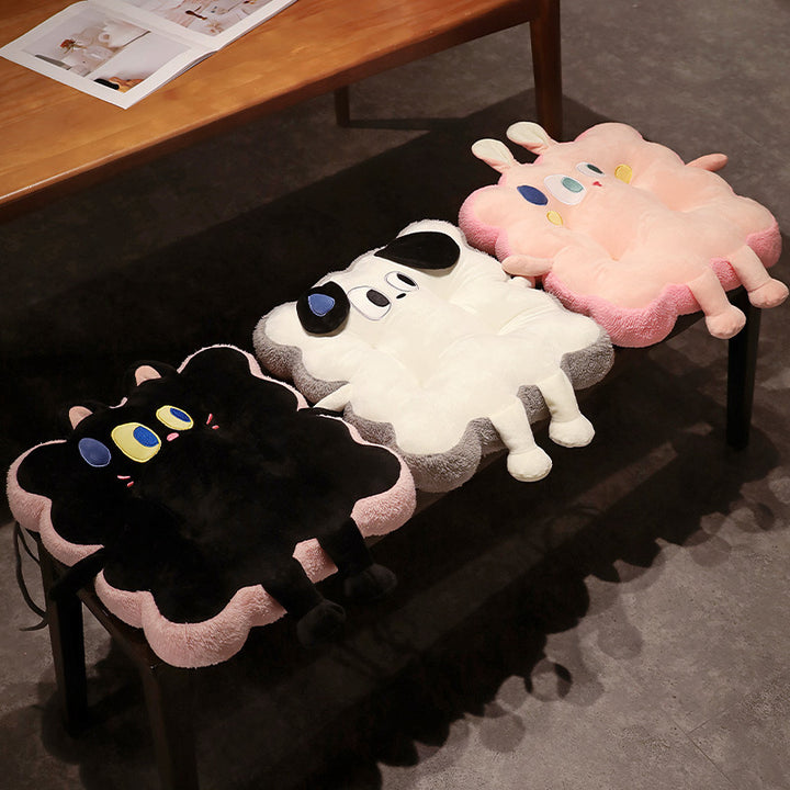Plush seat cushion in cat shape with extra soft padding and seat cover