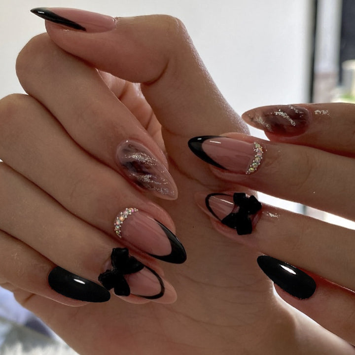 Artistic Stiletto Nail Art Extensions with Bow Accents Kalsten