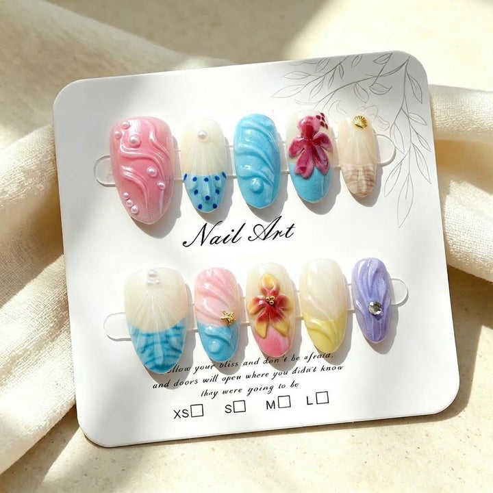 Coastal-Inspired Decorative Press-On Nails