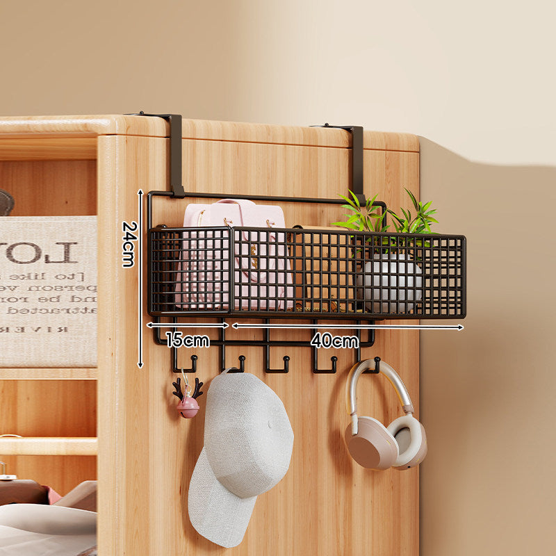 Over-Door Four-Tier Metal Mesh Hanging Storage Organizer with Integrated Hooks