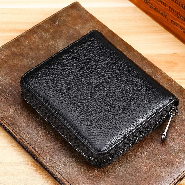 Compact Genuine Leather Zippered Wallet