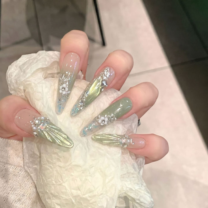 Floral Accented Stiletto Press-On Nails Kalsten