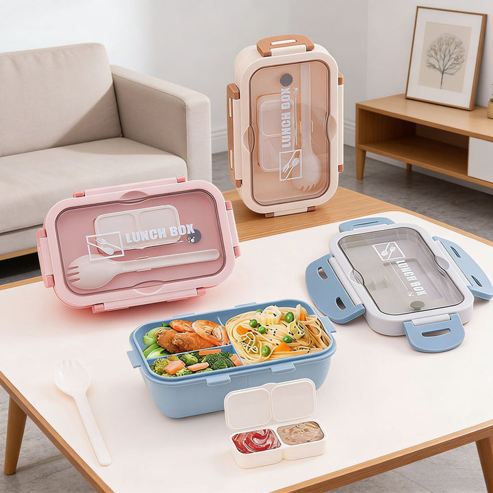 Versatile Multi-Compartment Lunch Box with Integrated Cutlery