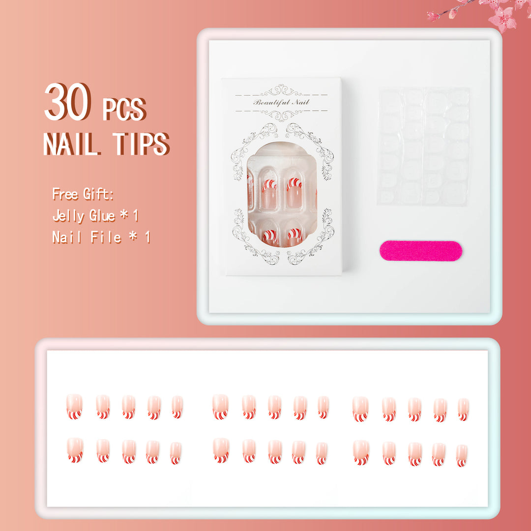 Festive Candy Cane Press-On Nails