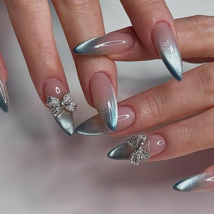 Elegant Stiletto Press-On Nails with Rhinestone Bows Kalsten
