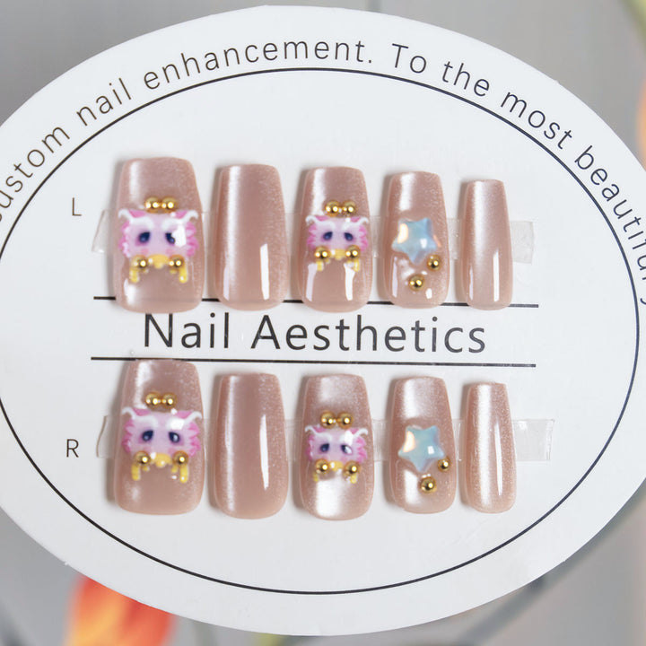 Artistic Press-On Nail Set with Custom Designs