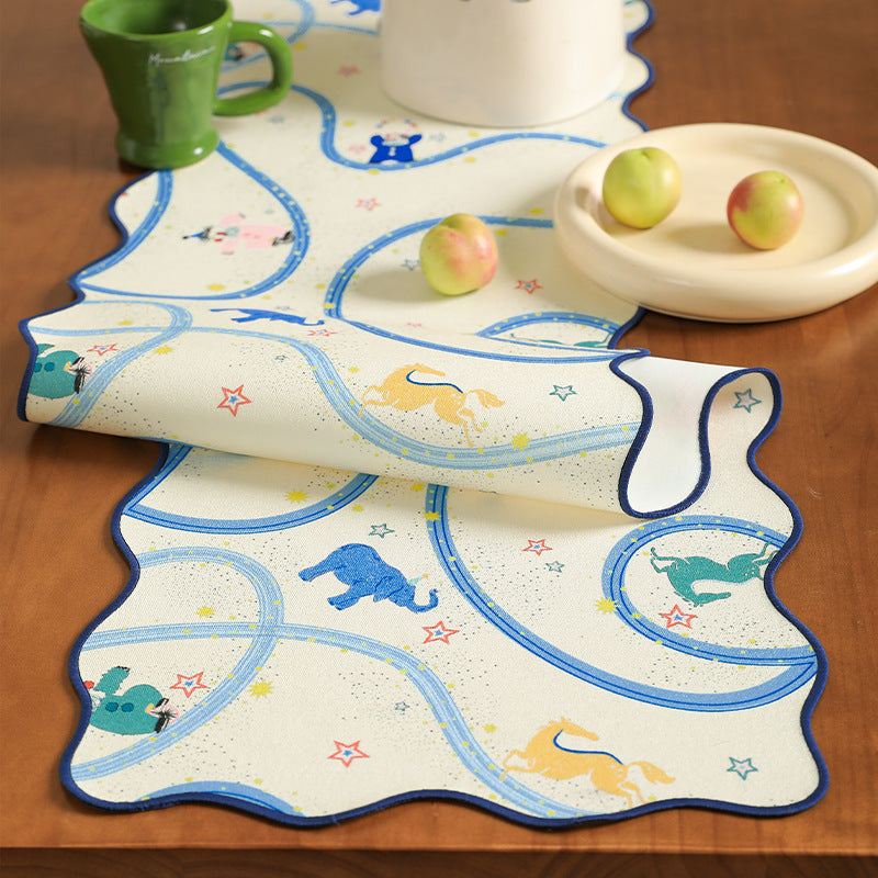 Silk scarf with wavy hem and illustrative animal carousel print Kalsten