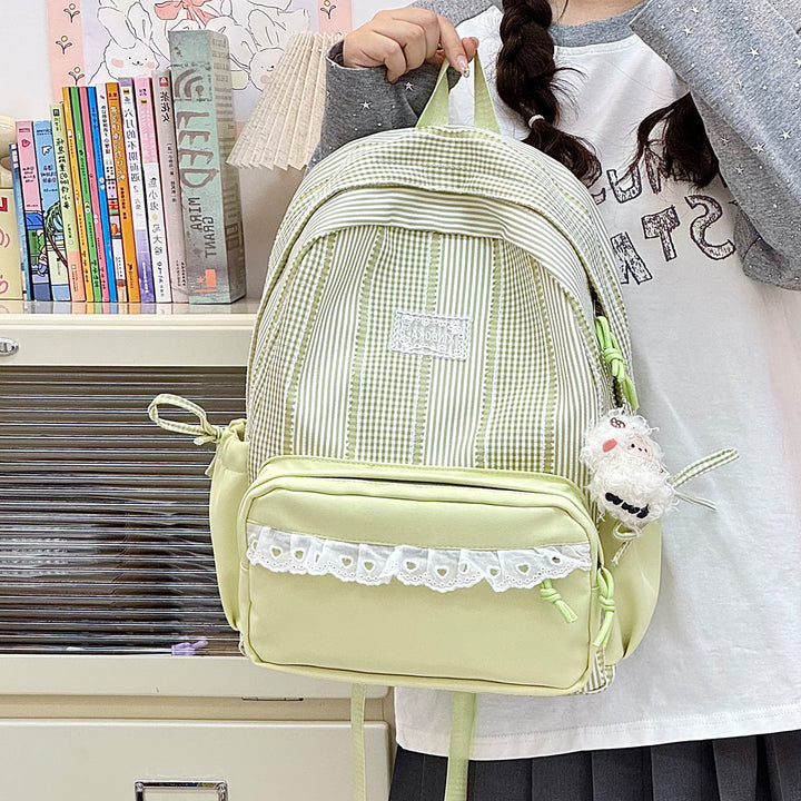 Stylish Striped Backpack with Decorative Accents Kalsten