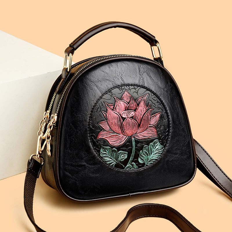 Artistic Floral Embossed Handbag