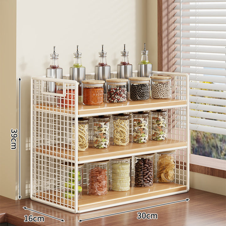 Compact Two-Tier Metal Grid Countertop Spice and Pantry Jar Organizer