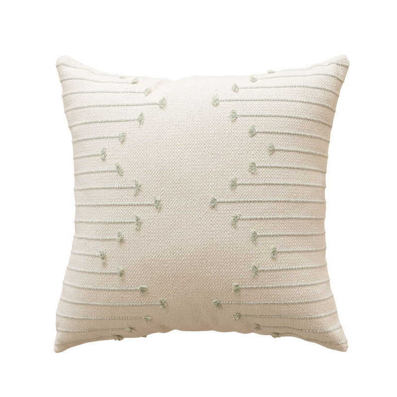Handwoven Cotton Square Throw Pillow Cover with Tufted Linear Embroidery and Hidden Zipper