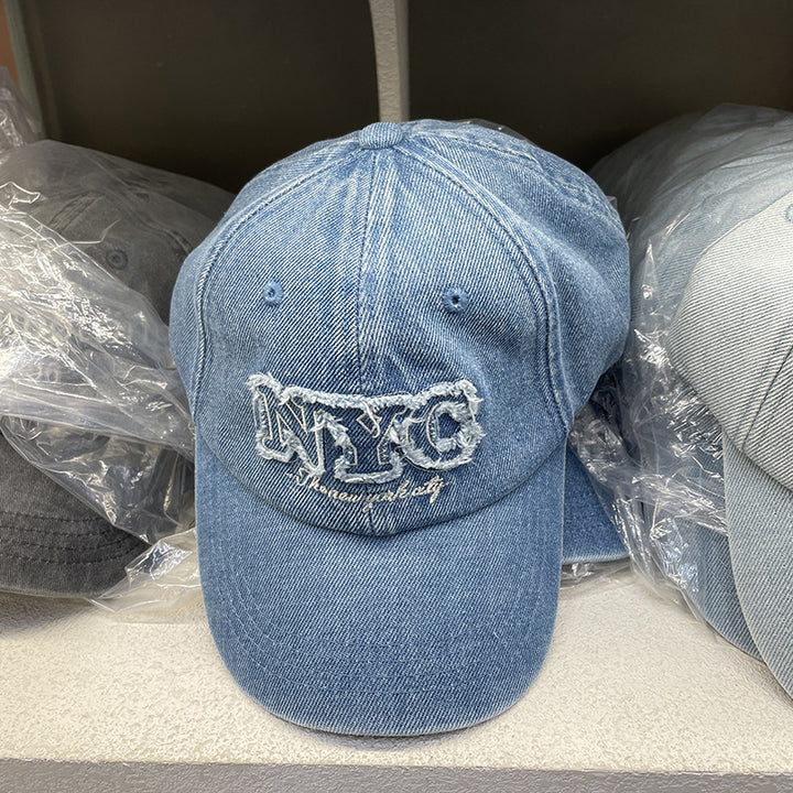 Unisex Distressed Denim Cap with NYC Embroidery Kalsten