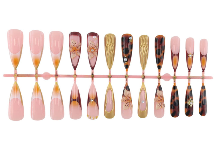 Artificial Nails Set with Elegant 3D Flowers and Glamorous Accents Kalsten