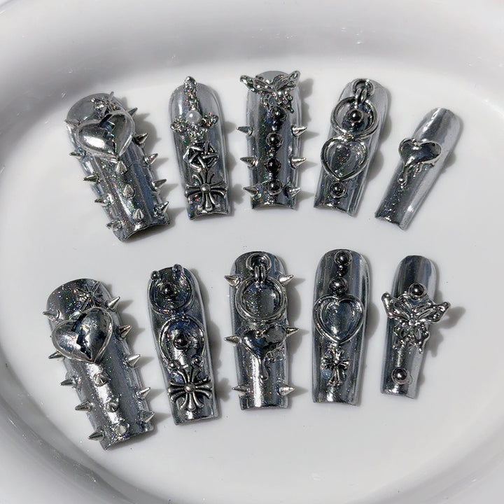 Gothic-Inspired Metallic Nail Art Set