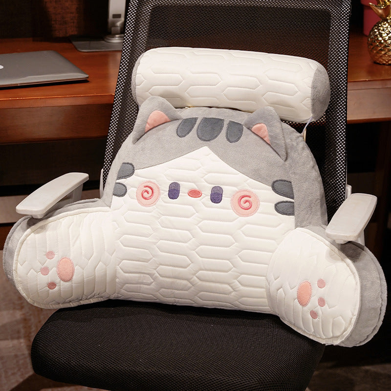 Comfort back support for the bed with armrests and removable neck roll in cat design