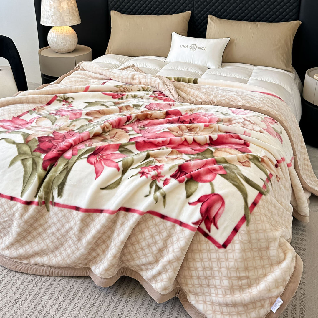 Floral Patterned Fleece Throw Blanket Kalsten