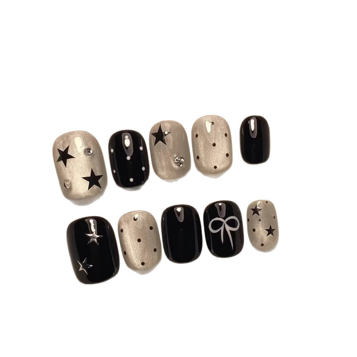 Artistic Press-On Nail Set with Star and Bow Accents