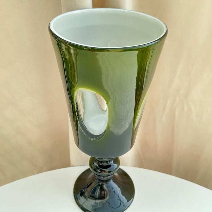 Tall Pedestal Handblown Decorative Goblet-Style Glass Vase with Stacked Stem Kalsten