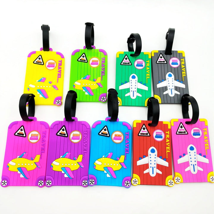 silicone cartoon airplane luggage tags with adjustable faux leather strap Kalsten