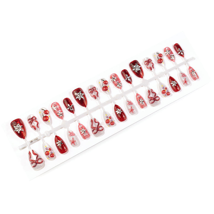 Holiday-Inspired Press-On Nail Art Set with Decorative Elements