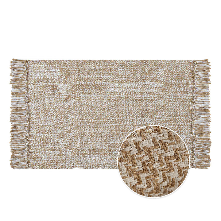 Woven table runner made of cotton blend with fine structure and herringbone look as well as decorative fringes Kalsten