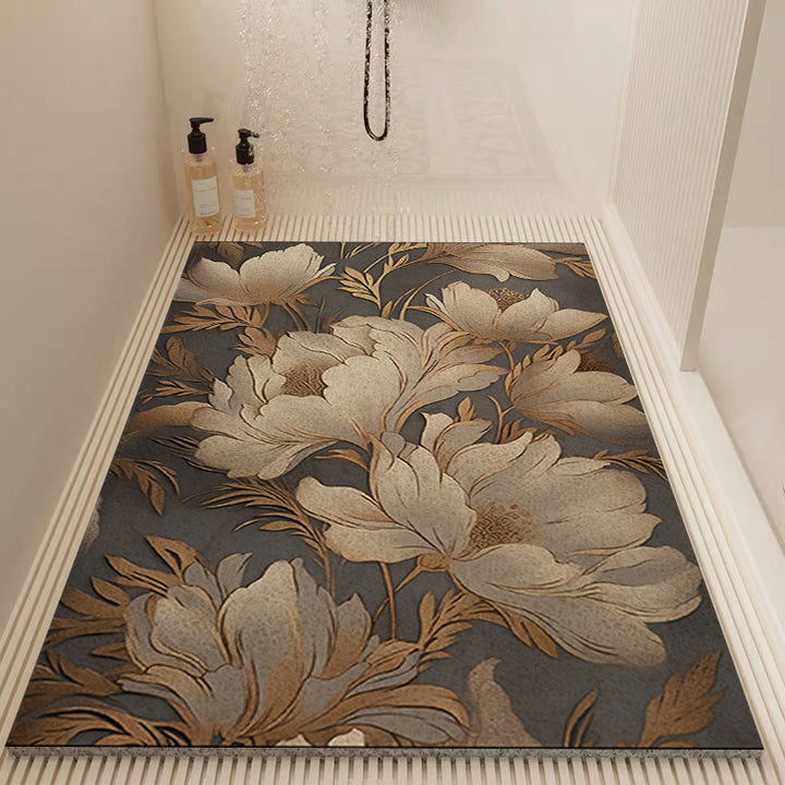 Elegant Floral Pattern Bath Mat Kalsten