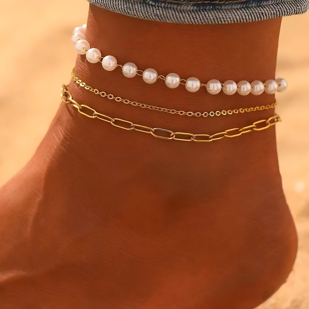 Elegant Layered Pearl and Chain Bracelet Set Kalsten