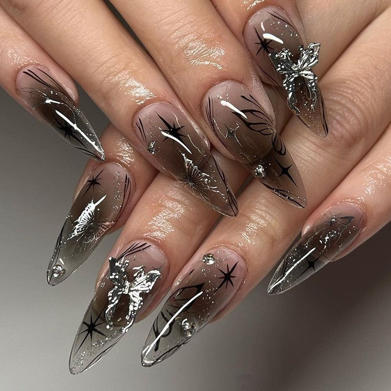 Art nail set with elegant, creative designs and sparkling accents Kalsten