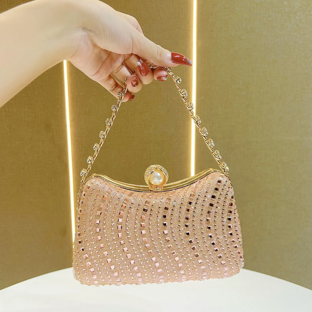 Pearl-Accented Beaded Evening Clutch