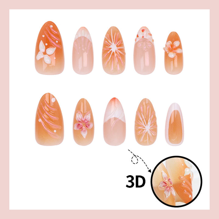 Artificial nail set with floral accents and elegant ombre effect Kalsten