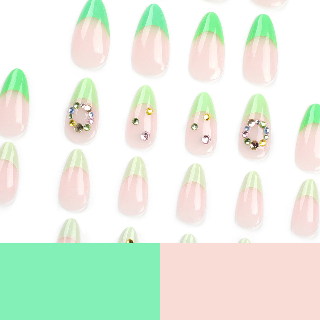 Artificial nail art with spring-like design and sparkling accents Kalsten