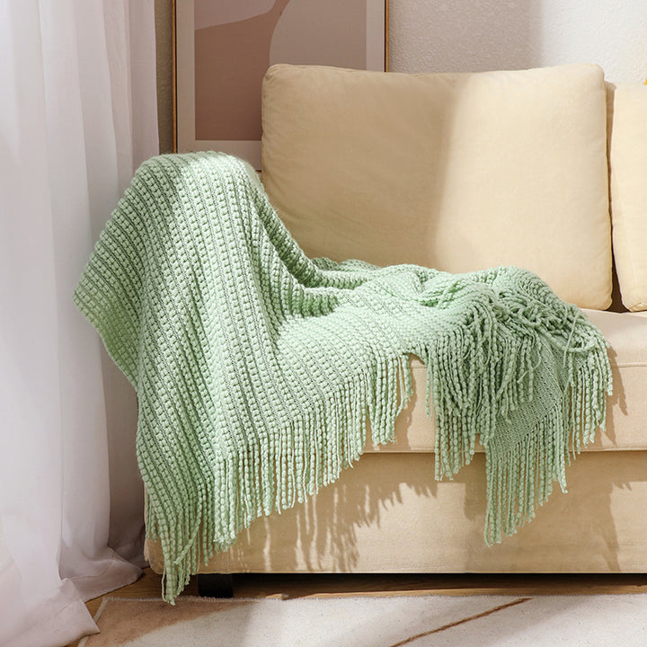 Textured Fringe Knit Throw Blanket Kalsten