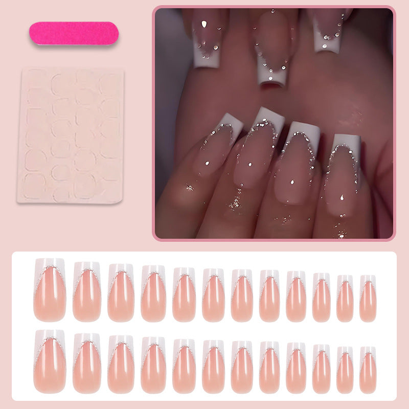 Artificial nail set with elegant French tip and glitter accents Kalsten