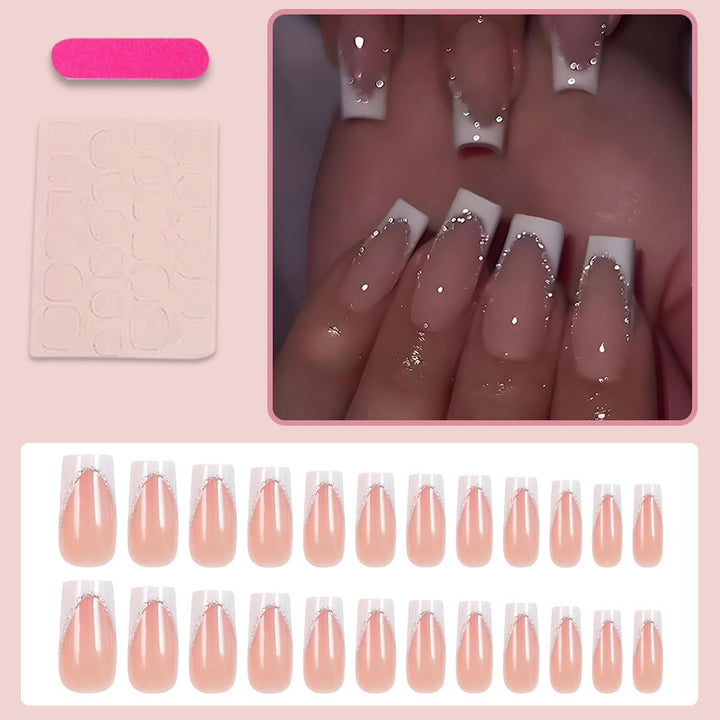 Artificial nail set with elegant French tip and glitter accents Kalsten