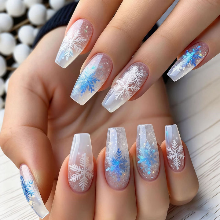 Premium Art Nails with Winter Snowflake Design Kalsten