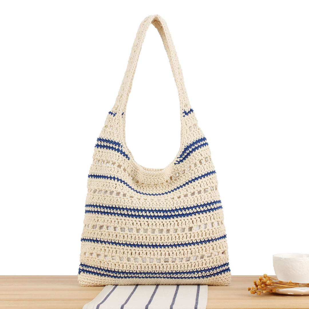 Braided Macrame Shoulder Bag with Modern Stripes Kalsten